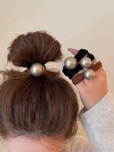 ยางรัดผมทรงกลมสไตล์เกาหลีแบบยืดหยุ่นสุดหรูหราพร้อมลูกปัดอะคริลิกสำหรับผู้หญิง ที่คาดผมแบบเรียบง่ายและทันสมัย