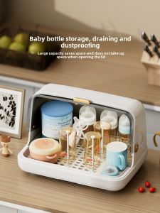 Dustproof Baby Bottle Storage Box Drainage Cabinet Infant Feeding Utensils Drying Rack Specialized Organizer for Baby Supplies