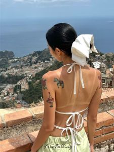 White Satin Square Scarf Hair Flower Hair Rope Hair Band Korean Style Sweetness Hair Accessories Unbranded Fashion Jewelry