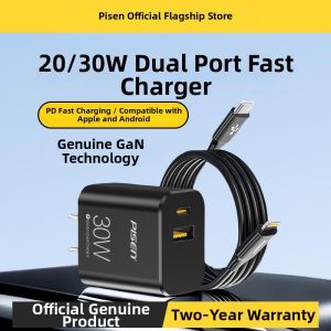 PISEN | Sạc Điện Thoại GaN 30W Hai Cổng Tương Thích iPhone17 Pro MAX