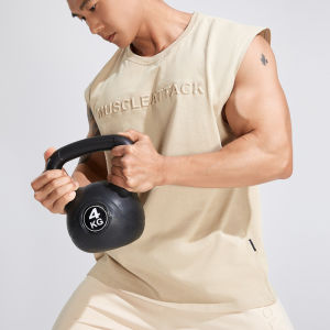 Mens Cotton Wide Shoulder Tank Top Embossed Letters Sports Casual Fitness Running Training Vest