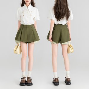 Keiko | Chân Váy Xòe Xanh Dập Ly Mùa Xuân/Hè Cao Waisted Giảm Béo