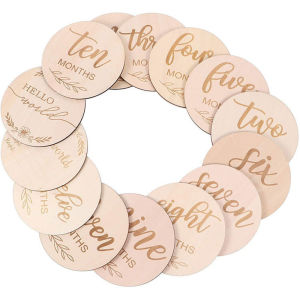 Wooden Baby Monthly Milestone Photo Cards Double Sided Photo Prop Milestone Discs Baby And Pregnancy Growth Announcement Cards