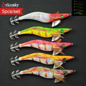5pcs/set Glow Saltwater Shrimp Fishing Lure Real Shrimp Baits Sea Cuttlefish Fishing Accessories Squid Jig Baits Octopus Lures