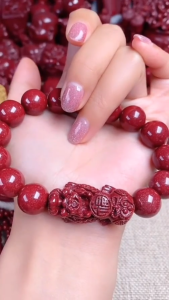 [Double braves to attract wealth + gather wealth] Cinnabar Pixiu Bracelet Gold sand braves string招财进宝貔貅手链礼物 天然朱砂双貔貅招财转运珠手串财神生意本命年护身手链