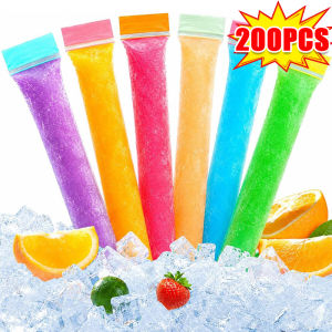200Pcs Disposable Ice Stick Bag / Transparent Freezer Bag / Food Grade Plastic Ice Popsicle Packs with Zip Seals / DIY Ice Cream Tools