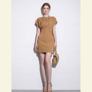 SHANGSHA | Autumn Stylish Elegance Kaki Color Slim Dress