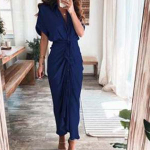 Lantern Sleeve Long Sleeve Shoelace Slit Lapel Dress Balloon Sleeve Slit Lapel Dress