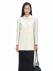 YIRANTIAN | Spring Summer New Metal PU Collar Jacket Womens Blouse