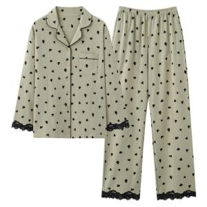 Miiow | Pure Cotton Sleepwear Womens Loose Long Sleeve Home Clothes Set Spring Autumn Comfortable Soft Plant Floral Print Cardigan