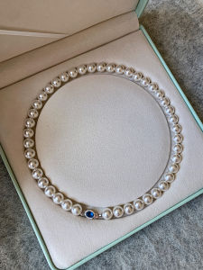CAFFTI | S925 Sterling Silver Winsor Blue Sapphire Off-White Pearl Luxurious Style Necklace