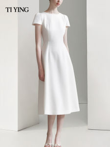 Elegant French Style White A-Line Fairy Skirt Dress Formal Occasion High Waist Slim Fit Summer New Arrival Ladylike Dress