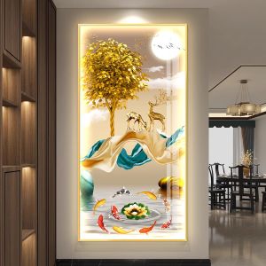 Led with Light Accessible Luxury Entrance Nine Fish Pattern Entrance Painting Paintings Wallpaper Vertical Corridor Minimalist Modern