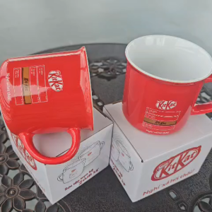 Combo 03 Ly Sứ Cao Cấp Hiệu KitKat Tráng men đỏ Hàng chất lượng kèm hộp sang trọng