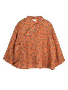 Wide Sleeve Silk Printed Shirt Womens Loose Fit Long Sleeve Stand Collar UV Protection Summer Fashion Casual Shirt