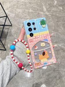 Full Cover Pink Phone Case with Lanyard Anti-Fall Protection for S25Ultra S25Edge S24 S23Plus S22U S21FE Note20 Creative Korean Style TPU