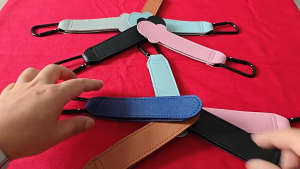 2-PCS Universal Hook with Magic Strap & Aluminum Buckle for Stroller/Bike/E-Scooter Portable PU Leather Cart Hanger