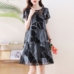 DAIXIANGFEIZI | Đầm Chiffon Tay Ngắn Mùa Hè Size M-L