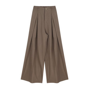 Black Casual Style Womens Wide Leg Pants Draped Loose Fitting Straight Cut Floor Length Trousers High Waist Suit Pants