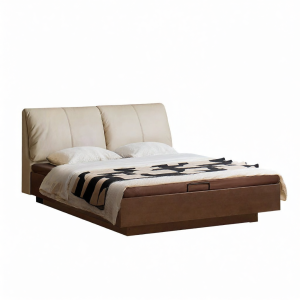 WEISHA | Suspended Design Real Leather Soft Back Box Bed with Storage