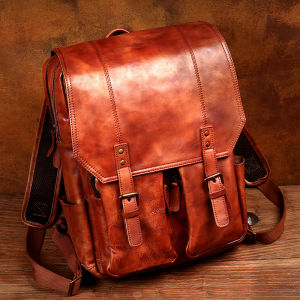 Mantime | Vintage Handmade Genuine Leather Backpack for Travel and Hiking with Laptop Function
