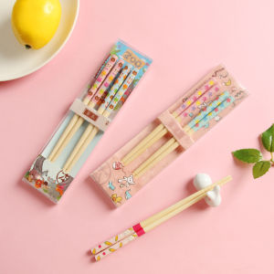 Childrens Training Chopsticks Anti-Slip Short Chopsticks for Eating Suitable for 3-12 Years Old Kids Cute Design Bamboo Material