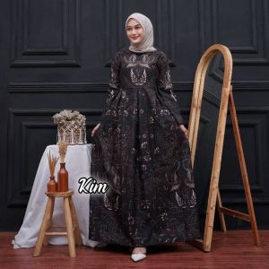 gamis batik wanita muslimah lengan panjang maksi jumbo M L XL XXL 3L 4L 5L