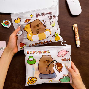 Capybara Zipper Pouch with Handle - Cute Cartoon Transparent File Folder for Students School Supplies & Document Storage