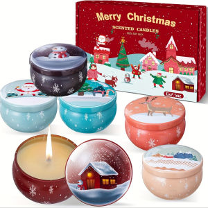 16Pcs Christmas Theme Round Candle Jars 2.5oz for DIY Candle Making Party Favors & Multi-Use Storage. Ideal for Home Decor.