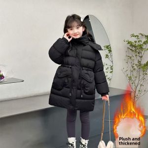 Girls Winter Thickened Fleece Lined Jacket Red New Years Outfit Childrens Fashionable Coat Korean Style Zipper Closure Casual Wear