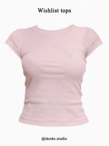 Escape Pink Short Sleeve round Neck T-Shirt Womens Slim Fit Short Length Cotton Blend Summer Commute Style Top