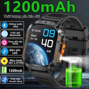 Đồng Hồ Thông Minh Quân Đội Dành Cho Nam Pin 1200mAh Thiết Bị Theo Dõi GPS Chống Nước 3ATM Máy Đo Nhịp Tim Màn Hình AMOLED Có Đèn Pin - Đồng Hồ Thông Minh Thể Thao