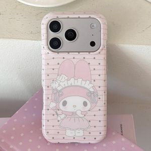 Sanrio | Cute Double-Layer Striped Polka Dot Sanrio My Melody Pink Case For iphone 17 16 15 Pro Max Acrylic Bumper Hard Back Phone Cover