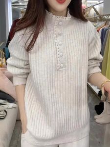 เสื้อสเวตเตอร์ถักคอสูงแบบสวมหัวสำหรับผู้หญิง ทรงหลวม สไตล์เรียบง่าย แขนยาว ปกติ ปกติ เส้นใยผสมอื่นๆ