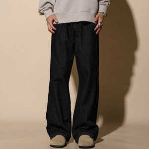 Quần Jeans Nam Retro American Blue Jeans Ống Rộng Ống Thẳng Màu Xanh Đậm Quần Dài Thường Ngày Quần Jeans Dài Cho Nam