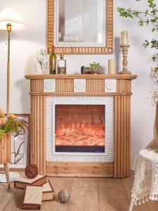 French Wood Fireplace Decorative Heating Cabinet Flame Effect