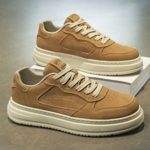 Mens Casual Shoes Soft Bottom Versatile Sports Style British Fashion Leather Shoes Vintage Retro Trendy Flat Laced Outdoor Leisure Footwear