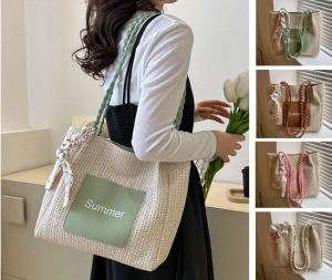 Aldawaar Beg Tangan Wanita Bahu Jinjing Silang ( Summer Straw Bucket Travel Dinner Office Bag Shoulder Women Handbag ) 11R4