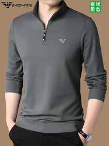 Gabbanie Mens Long Sleeve Cotton Polo Shirt Spring Autumn Loose Fit Fashionable Sweatshirt Stand Collar T-Shirt Urban Style