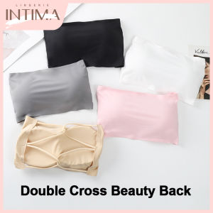 INTIMA 2 unit tak bertali bahu ais sutera lancar tiub atas kecantikan seksi kembali tidak kelihatan empuk Bra Plain Anti-cahaya dibalut dada