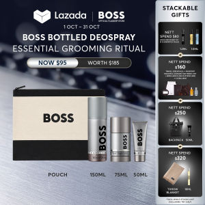 BOSS Essential Grooming Ritual | BOSS Bottled Deospray 150ml + BOSS Bottled Deodorant Stick 75ml + Boss Bottled Shower Gel 50ml  + BOSS Pouch