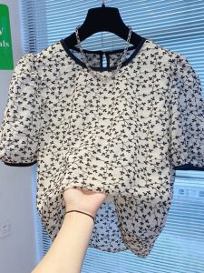ลายดอก ผ้าชีฟอง เสื้อเชิ้ตแขนฟอง ผู้หญิง แขนสั้น ฤดูร้อน แฟชั่น ลำลอง ชุดทํางาน สไตล์เกาหลี หลวม Fit เสื้อเบลาส์