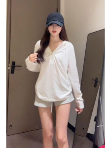 YUEZHONGWEI | Áo Thun Hoodie Tay Dài Chất Liệu Lụa Băng Nhẹ Với Bảo Vệ UV