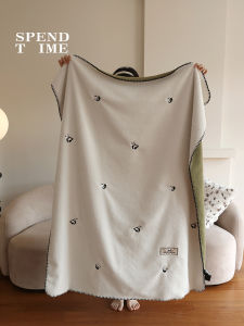 Soft Modern Simplistic Embroidered Panda Color Block Milk Velvet Blanket for Office Use Warm Polyester Fiber Living Room Blanket