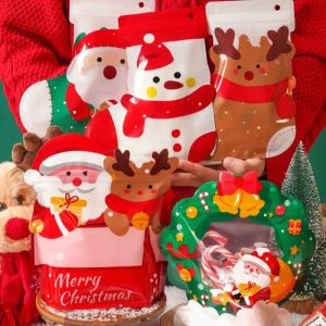 Thick Plastic Christmas Gifts Ziplock Packaging Bag Resealable Xmas Socks Snack Sugar Elk Child Present Decoration Pouches