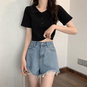 Korean Style Short Polo Shirt Womens Fashionable Short Sleeve T-Shirt Student Summer Top Small Size Elegant Mini Length