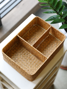 Natural Grass Woven Desktop Storage Box Bedroom Miscellaneous Items Organizer Nordic Style Tea Bag Tray Handmade Rectangular Box