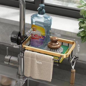 Faucet Storage Rack Adjustables Sink Storage Rack Holder Aluminum Sponge and Dish Cloth Holder for Kitchen Sink Sponge Holder