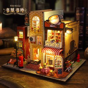 Mô hình đồ chơi DIY Nhà búp bê Cafe Sách thủ công tự làm lấy bằng gỗ phong cách Book Villa Trong Và Ngoài Cuốn Sách