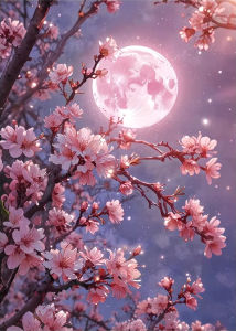 Large Cherry Blossom & Full Moon Jigsaw Puzzle Suitable for & Families - with Night Sky Scene Blossoming Brain Challenge